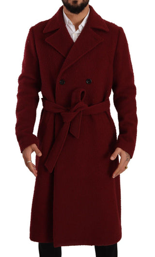 Bordeaux Wool Long Double Breasted Overcoat Jacket