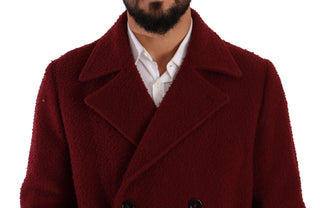 Bordeaux Wool Long Double Breasted Overcoat Jacket