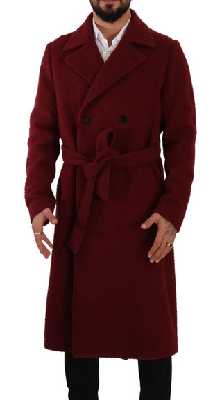 Bordeaux Wool Long Double Breasted Overcoat Jacket