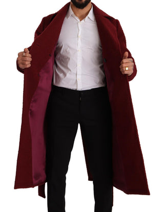 Bordeaux Wool Long Double Breasted Overcoat Jacket