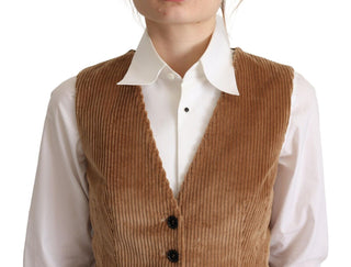 Elegant Sleeveless V-neck Corduroy Vest