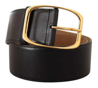 Elegant Black Leather Belt with Gold Buckle