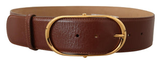 Elegant Brown Leather Belt With Gold Buckle