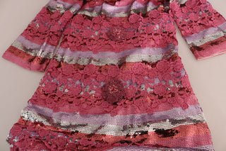 Opulent Pink Sequined Floor-length Dress