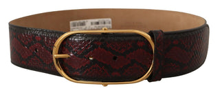 Elegant Red Python Leather Belt With Gold Buckle