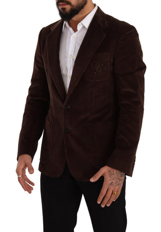 Elegant Brown Corduroy Slim Fit Blazer