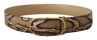 Elegant Phyton Leather Belt With Gold Buckle