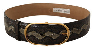 Elegant Snakeskin Belt With Gold Oval Buckle