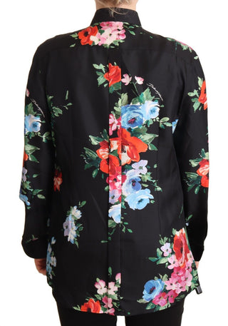 Elegant Floral Silk-cotton Polo Blouse