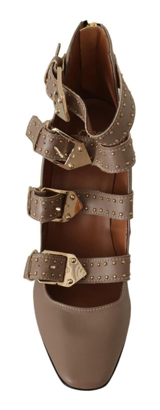 Elegant Leather Multi-buckle Heels In Brown