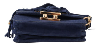 Chic Suede Shoulder Handbag with Gold Applique