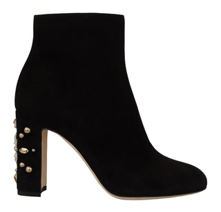 Elegant Suede Ankle Boots With Crystal Embellishment