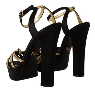 Elegant Black Gold Ankle Strap Heels Sandals