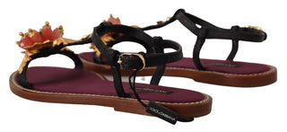 Black Embellished Slides Flats Sandals Shoes