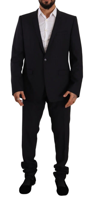 Elegant Navy Slim Fit Wool Silk Two-piece Suit