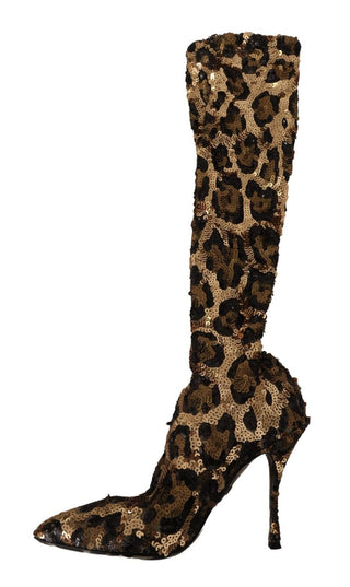 Elegant Leopard Sequin Knee-high Boots