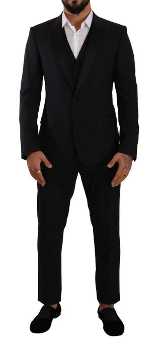 Elegant Black Three-piece Martini Fit Suit