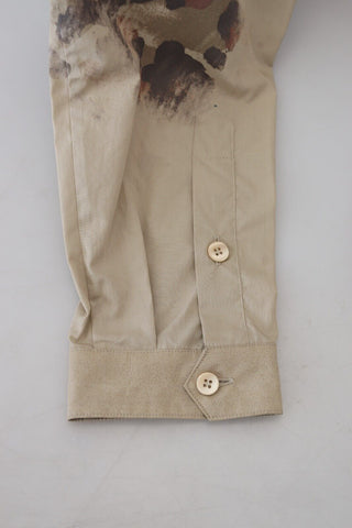 Beige Cotton Button-down Casual Shirt