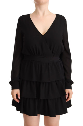 Elegant Black A-line Mini Dress With Long Sleeves