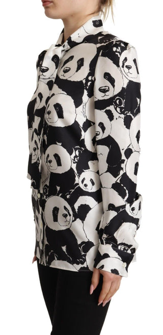 Chic Panda Print Silk Blouse