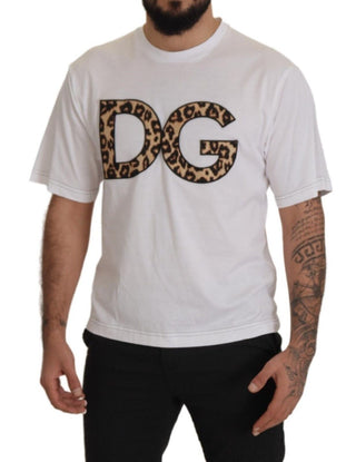 Elegant White Cotton Tee with Leopard Logo