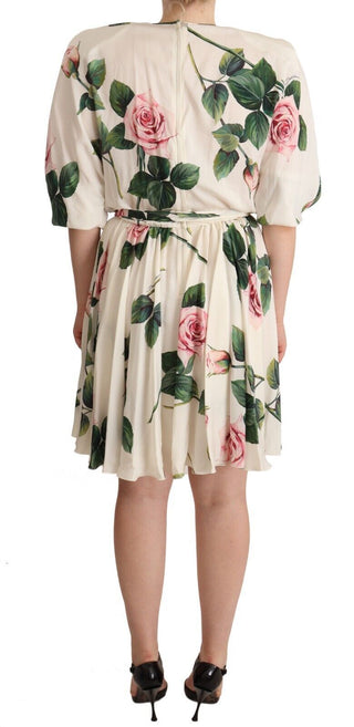 Elegant Stretch Silk Pleated Rose Dress