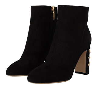 Elegant Suede Ankle Boots With Crystal Embellishment