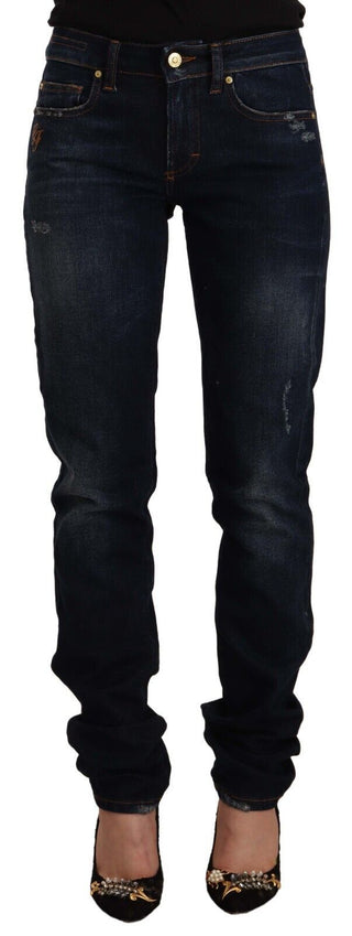 Chic Mid-waist Skinny Jeans In Dark Blue Wash