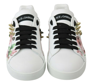 Floral Crystal-embellished Leather Sneakers