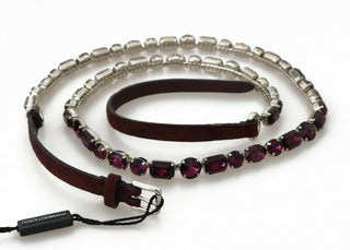 Elegant Leather Crystal-embellished Belt