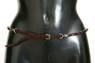 Elegant Leather Crystal-embellished Belt