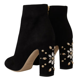 Elegant Suede Ankle Boots With Crystal Embellishment