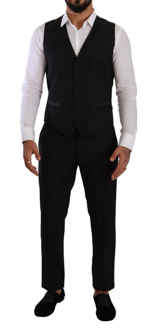 Elegant Black Three-piece Martini Fit Suit