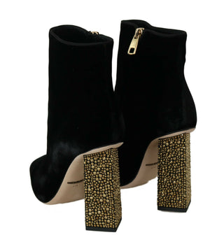 Elegant Velvet Ankle Boots With Crystal Heels