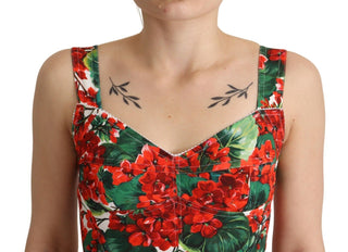 Elegant Red Cropped Top With Geranium Print