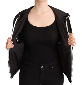 Elegant Black Bomber Jacket With Hood