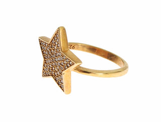 Elegant Gold-plated Sterling Silver Ring With Cz Crystals