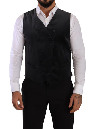 Elegant Grey Double-breasted Dress Vest