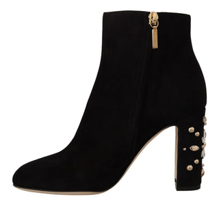 Elegant Suede Ankle Boots With Crystal Embellishment