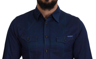 Elegant Blue Slim Fit Cotton Dress Shirt