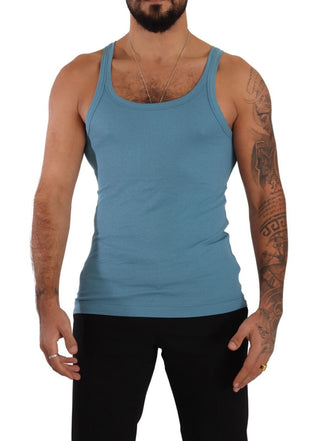 Elegant Blue Round Neck Tank Top