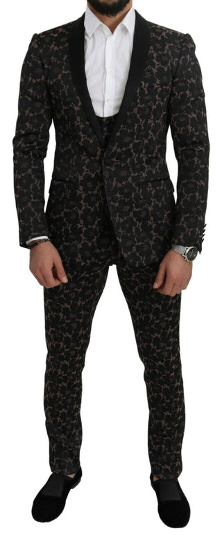 Suit Black Floral 3 Piece Slim Tuxedo