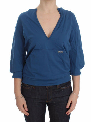 Elegant Deep V-neck Sweater In Blue