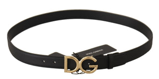 Elegant Black Leather Belt With Engraved Buckle