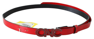 Chic Red Leather Waist Belt With Black-tone Buckle