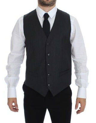 Elegant Gray Wool Formal Vest