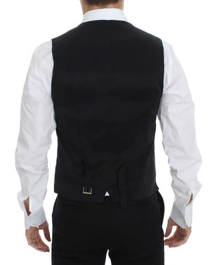 Elegant Black Wool Silk Dress Vest