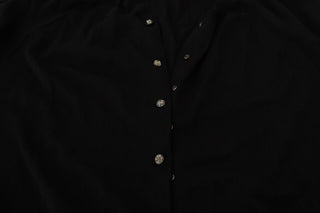 Elegant Black Crystal-button Cardigan
