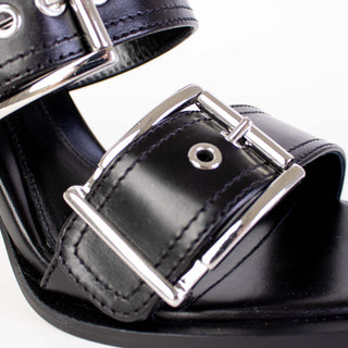 Elegant Heeled Black Leather Sandals