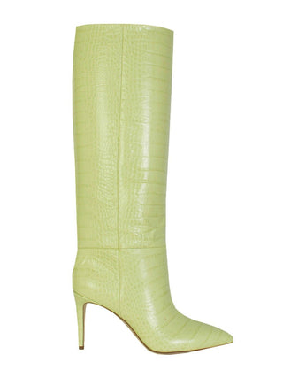 Elegant Lime Croco Leather High Stiletto Boots